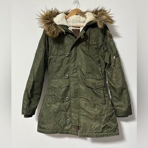 Top Gun Olive Green Parka with Faux Fur Hood